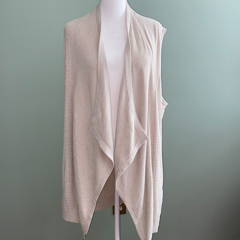 Barefoot Dreams CozyChic Ultra Lite Shawl Vest Womens 1X Bisque Pointelle Boho